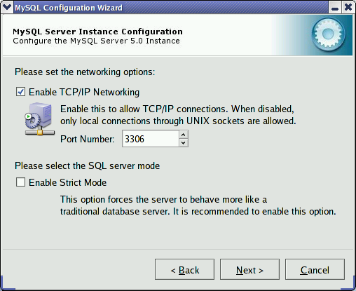 MySQL Server Configuration Wizard: Network
            Configuration